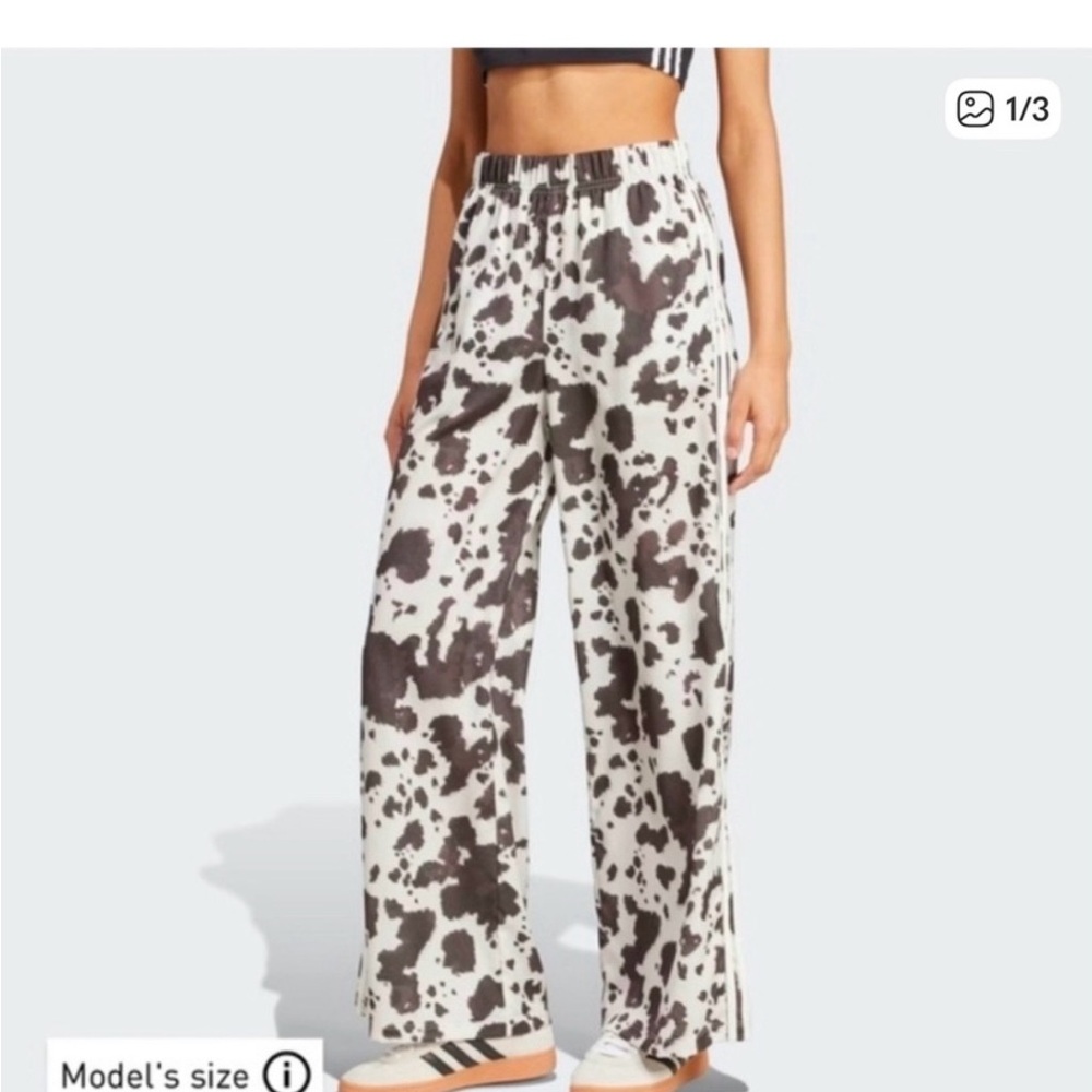 Adidas wide leg silk cow print brown and white track pant new without tag